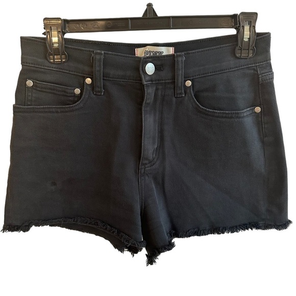 Victoria's‎ Secret Pink Denim Shorts Raw Hem Stretch Black Edgy Summer Size 6 - Picture 1 of 5
